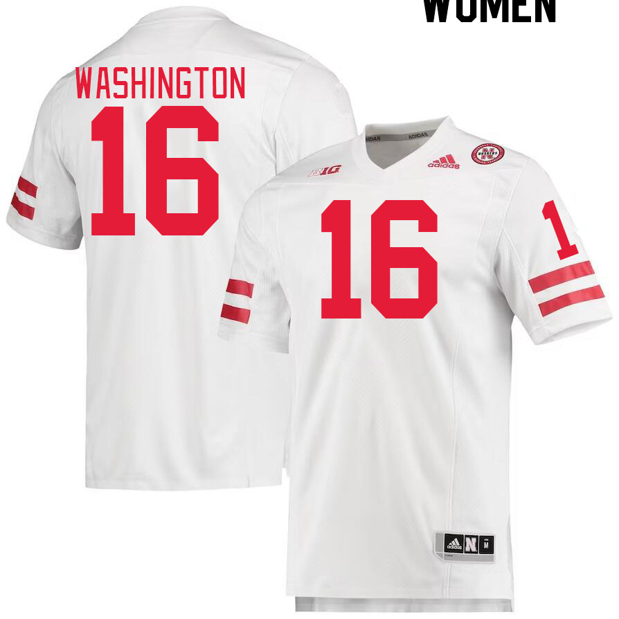 Women #16 Marcus Washington Nebraska Cornhuskers College Football Jerseys Stitched Sale-White - Click Image to Close